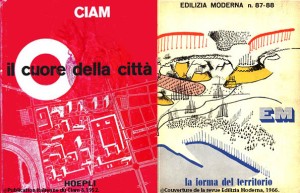 Publication italienne du Ciam 8,1952.
Couverture de la revue Edilizia Moderna, 1966.